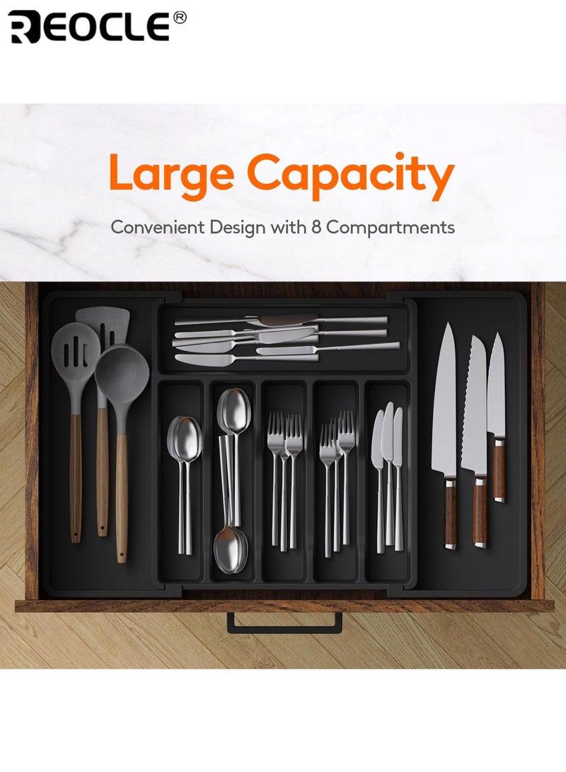 REOCLE Expandable Utensil Tray with Adjustable Compartments and BPA Free Design Kitchen Drawer Organizer with Non-Slip Base for Spoon Fork Knife Storage - Image 2
