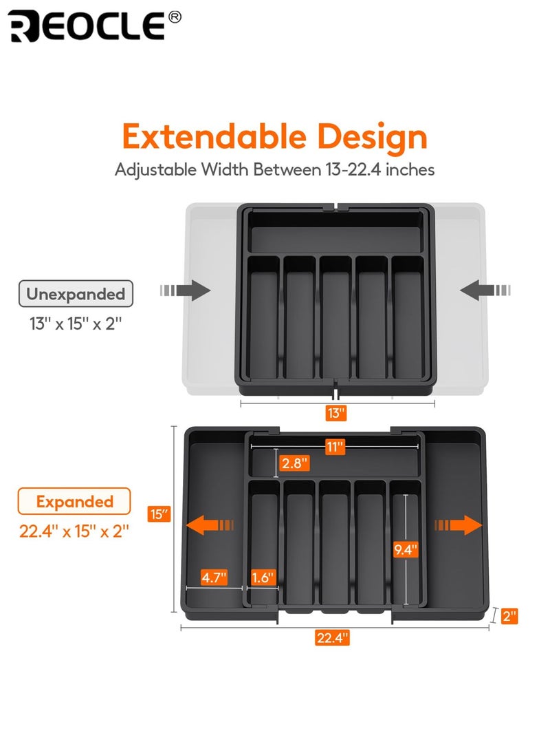 REOCLE Expandable Utensil Tray with Adjustable Compartments and BPA Free Design Kitchen Drawer Organizer with Non-Slip Base for Spoon Fork Knife Storage - Image 3