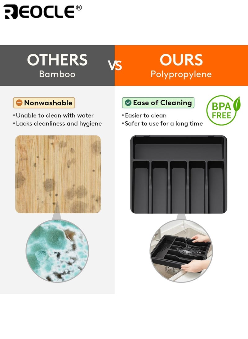 REOCLE Expandable Utensil Tray with Adjustable Compartments and BPA Free Design Kitchen Drawer Organizer with Non-Slip Base for Spoon Fork Knife Storage - Image 4