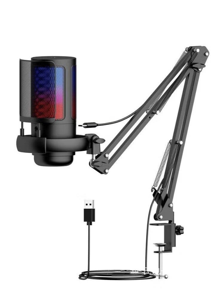 XiuWoo - Gaming Microphone USB Condenser Podcast Microphone with RGB Lighting Tap-to-Mute Sensor Cardioid Polar Pattern for Gaming Streaming, Black - Image 1