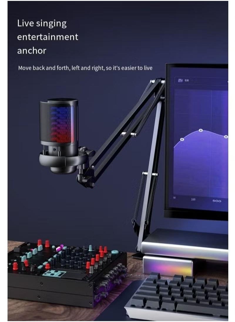 XiuWoo - Gaming Microphone USB Condenser Podcast Microphone with RGB Lighting Tap-to-Mute Sensor Cardioid Polar Pattern for Gaming Streaming, Black - Image 1
