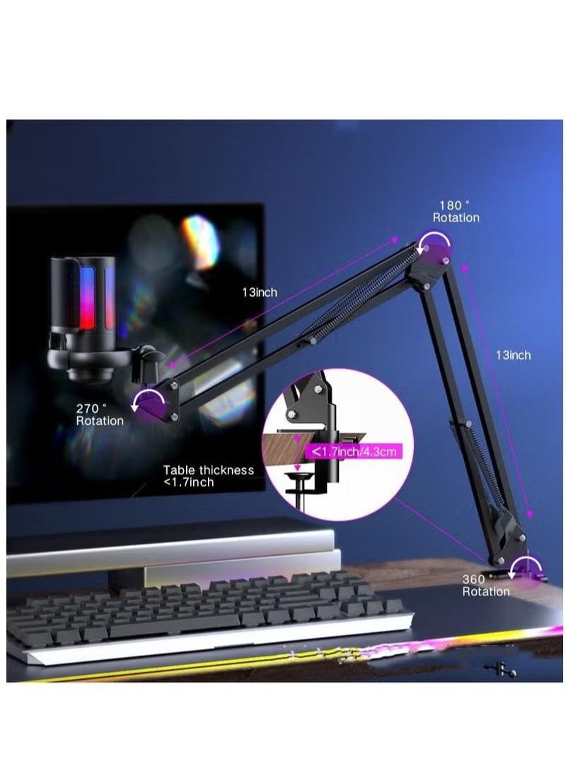 XiuWoo - Gaming Microphone USB Condenser Podcast Microphone with RGB Lighting Tap-to-Mute Sensor Cardioid Polar Pattern for Gaming Streaming, Black - Image 1