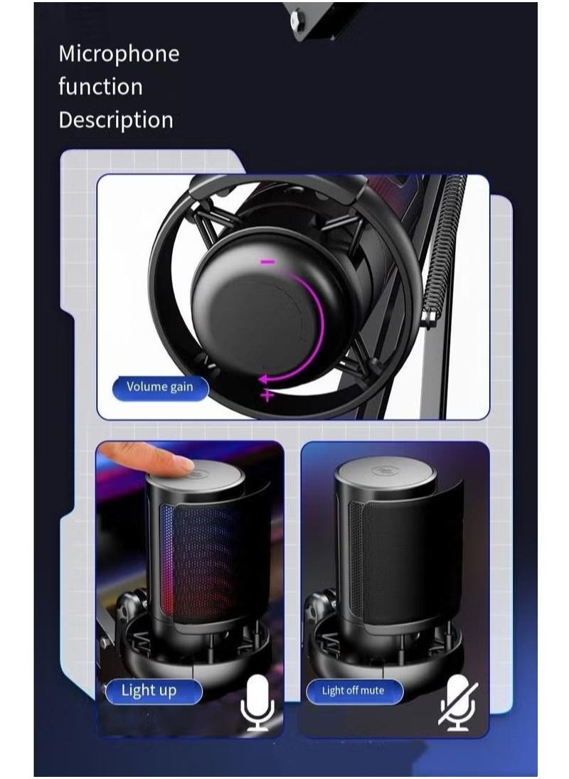 XiuWoo - Gaming Microphone USB Condenser Podcast Microphone with RGB Lighting Tap-to-Mute Sensor Cardioid Polar Pattern for Gaming Streaming, Black - Image 1