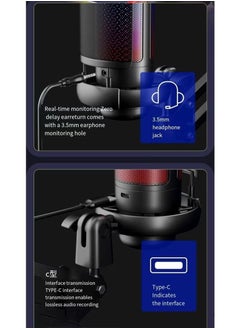 XiuWoo Gaming Microphone USB Condenser Podcast Microphone with RGB Lighting Tap-to-Mute Sensor Cardioid Polar Pattern for Gaming Streaming, Black  - Image 5