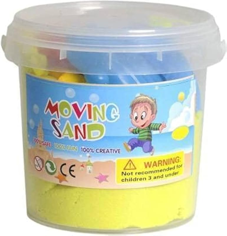 500 Grams Kid's Playing Activity Moving Kinetic Sand Art Kit Set with Decorative Moulded Tools (Round Box, Multicolor)