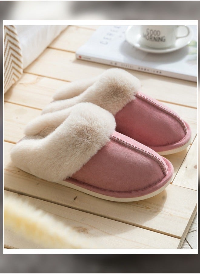 NIBEMINENT Women Winter Flat Bedroom Slippers Memory Foam Fluffy Warm Soft House for Non-Slip Indoor Outdoor Pink  - Image 1