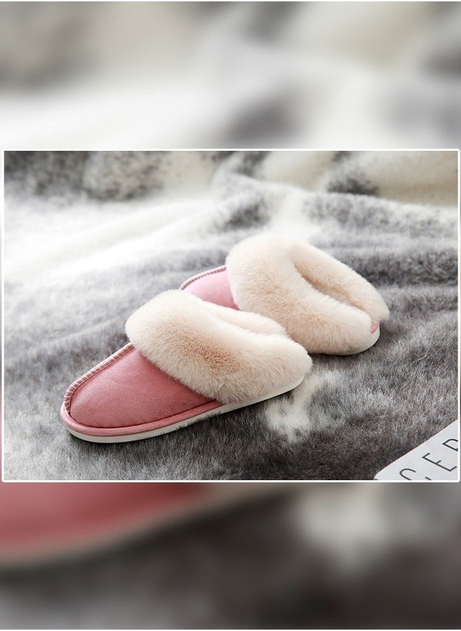 NIBEMINENT Women Winter Flat Bedroom Slippers Memory Foam Fluffy Warm Soft House for Non-Slip Indoor Outdoor Pink  - Image 3