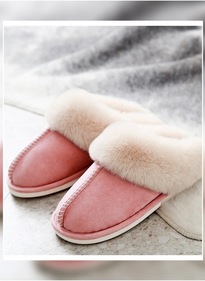 NIBEMINENT Women Winter Flat Bedroom Slippers Memory Foam Fluffy Warm Soft House for Non-Slip Indoor Outdoor Pink  - Image 2