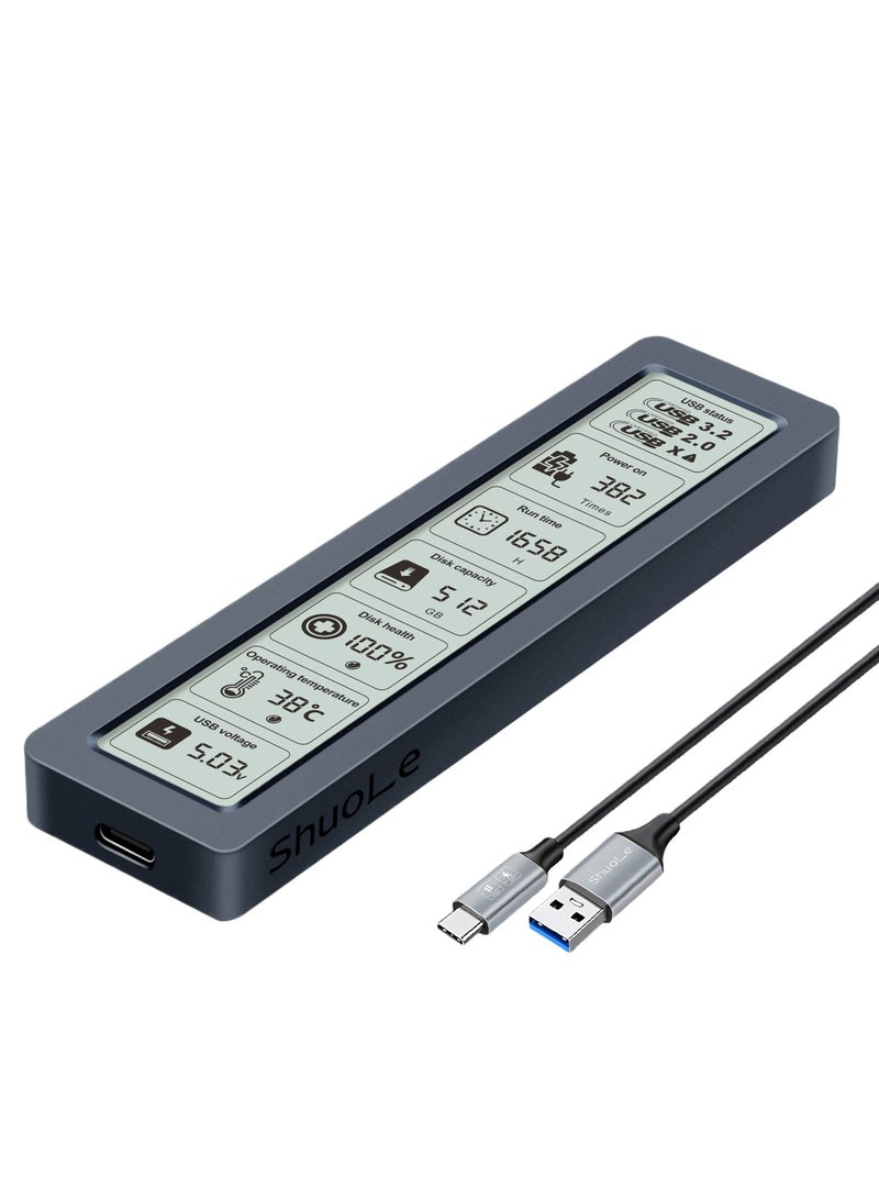 Shuole M.2 SATA SSD Enclosure – Smart Digital Display Hard Drive Enclosure, USB-C 3.2 Type-C 5Gbps, Supports SATA M.2 (2280/2260/2242/2230), Aluminum Fin Cooling, UASP+TRIM, Shock-Resistant - Image 1