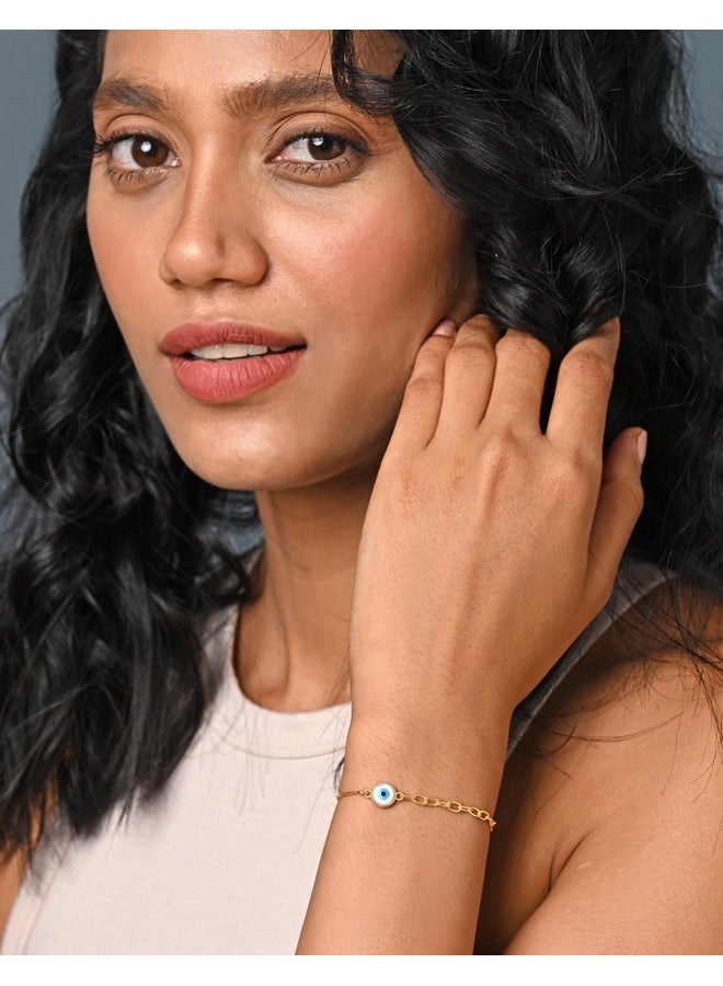 Clara 925 Pure Silver Golden Evil Eye Hand Bracelet | Adjustable, Gold Plated, Anti Tarnish | Gift for Women and Girls - Image 4