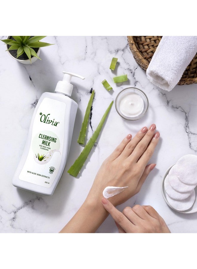 Olivia Cleansing Milk For Deep Pore Cleansing | Removes Dirt Pollutants | Effective Makeup Remover | Moisturizing Cleanser With Aloe Vera Extracts | For All Skin Types | 500Ml - Image 3