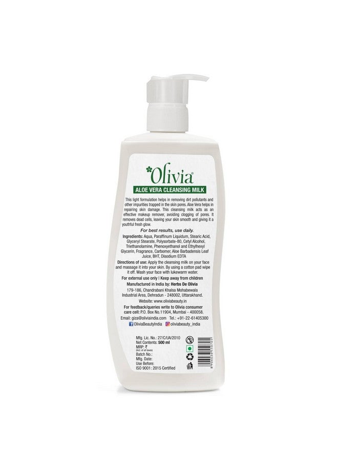 Olivia Cleansing Milk For Deep Pore Cleansing | Removes Dirt Pollutants | Effective Makeup Remover | Moisturizing Cleanser With Aloe Vera Extracts | For All Skin Types | 500Ml - Image 2