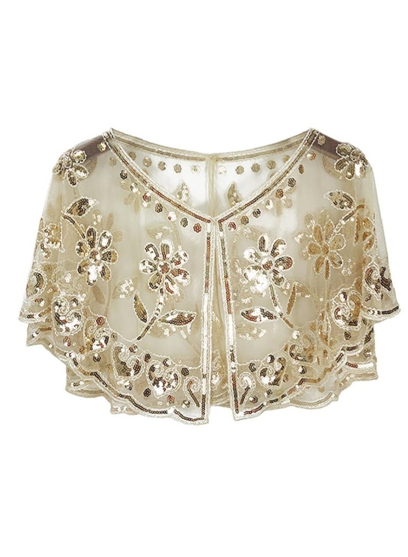 SOLARAE Womenâ€™s Shawl Wraps, Sequin Beaded Art Deco Evening Cape Women's 1920s Shawl Wedding Party Shawl Scarf Retro Gatsby Bridal Wedding Party Costume Accessories Short Shiny Cover Ups - Image 1