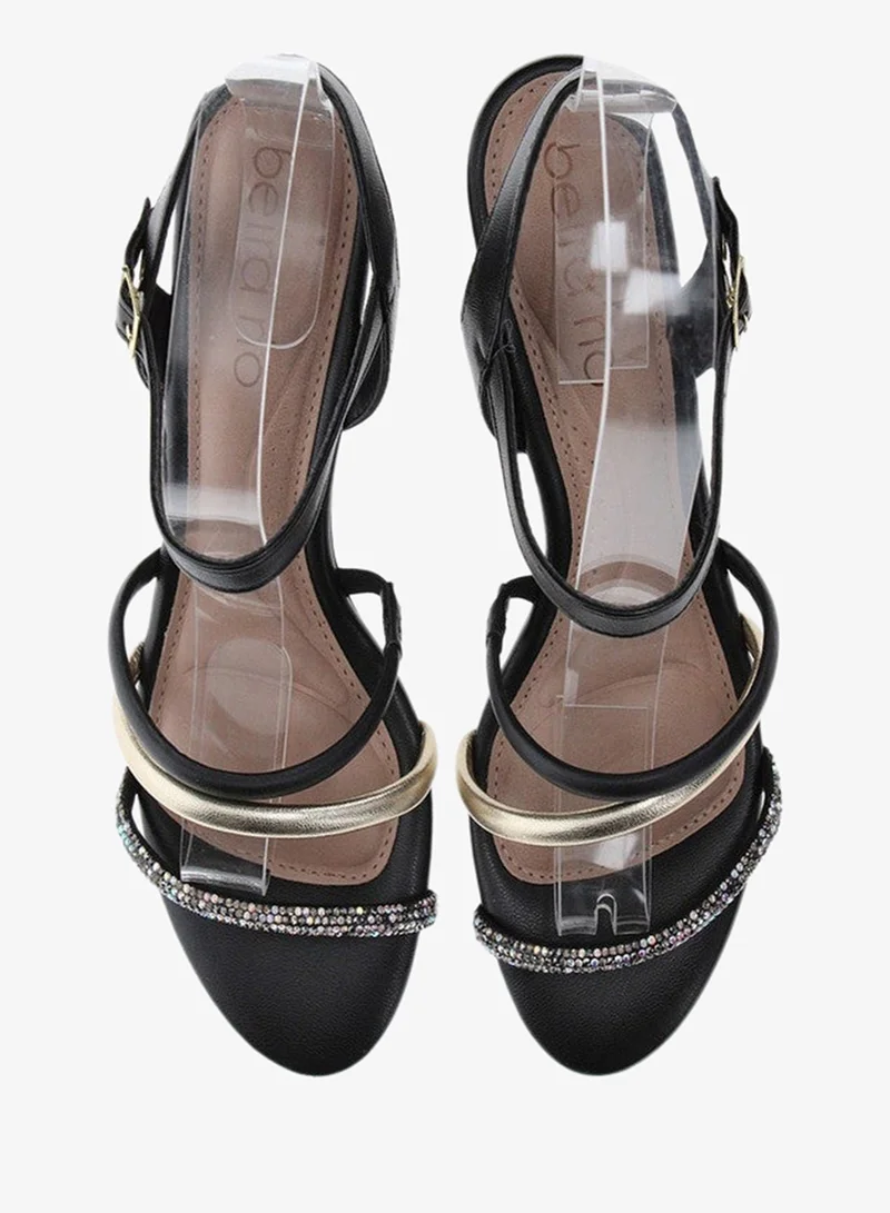 Beira Rio Black Mid Heels Sandals for Women – Sling Back Heel Sandals for Girls with Ankle Strap for Women | Best Price UAE