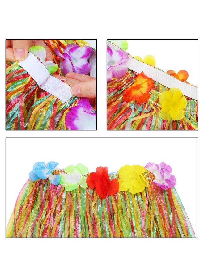 Gejoy 7 Pieces Hawaiian Luau Hula Grass Skirt With Large Flower Costume Set Girl Flower Bracelets Headband Necklace Hibiscus Hair Clip For Dance Performance Party Decorations Favors Supplies  - Image 4