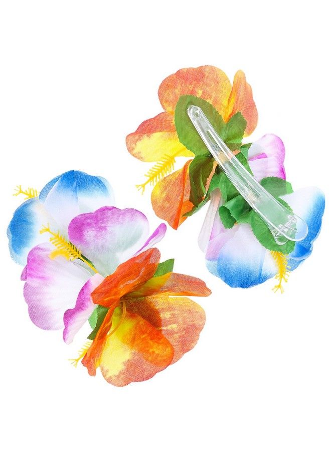 Gejoy 7 Pieces Hawaiian Luau Hula Grass Skirt With Large Flower Costume Set Girl Flower Bracelets Headband Necklace Hibiscus Hair Clip For Dance Performance Party Decorations Favors Supplies  - Image 5