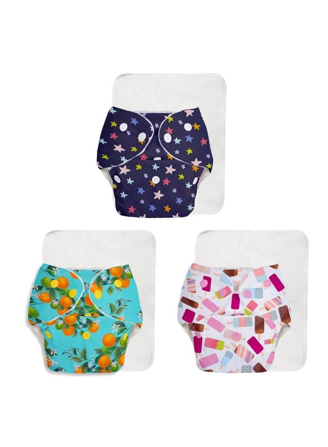 SuperBottoms BASIC Pack of 6 Side Leakage Proof Reusable Cloth Diaper with Quick Dry UltraThin pads|Freesize, Rash Free, for Kids 0-3 Yrs|Stay Dry & Lasts up to 3Hrs|3 Shell + 3 Pads - Assorted - Image 1