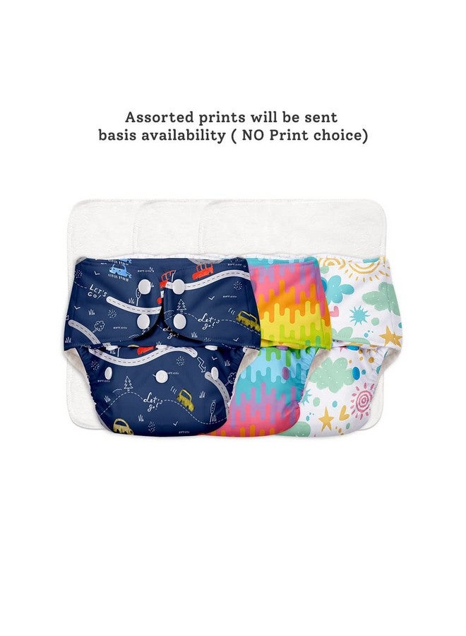 SuperBottoms BASIC Pack of 6 Side Leakage Proof Reusable Cloth Diaper with Quick Dry UltraThin pads|Freesize, Rash Free, for Kids 0-3 Yrs|Stay Dry & Lasts up to 3Hrs|3 Shell + 3 Pads - Assorted - Image 2