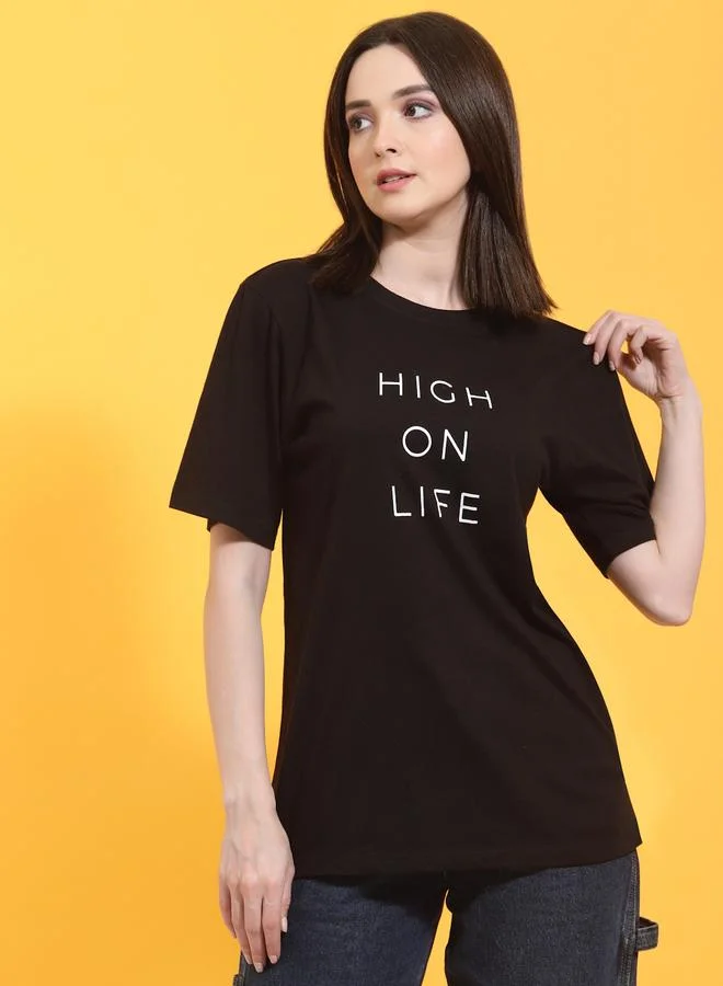 تايك تو تيشيرت أسود قصة واسعة بأكمام قصيرة