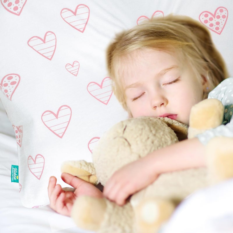 Biloban Organic Cotton 2 Pack Kids Toddler Pillowcase for Children Toddler Pillows 13"x 18" or 14"x19", Envelope Travel Toddler Pillow Cover Case (Pink Print) - Image 4