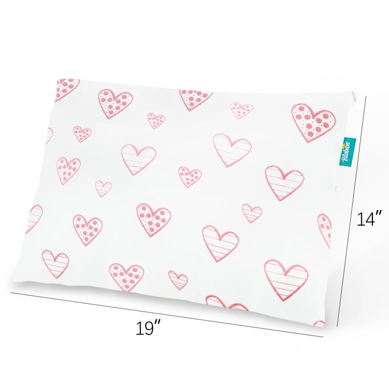 Biloban Organic Cotton 2 Pack Kids Toddler Pillowcase for Children Toddler Pillows 13"x 18" or 14"x19", Envelope Travel Toddler Pillow Cover Case (Pink Print) - Image 3