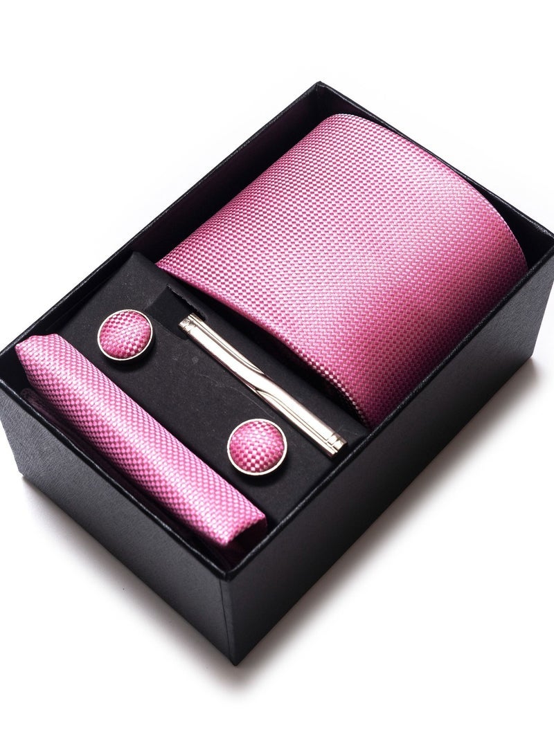Men's Pink Set with Pocket Square, Cufflinks & Tie Clip - Formal Tie with Handkerchief in Gift Box for Business, Wedding, Office, Parties & Corporate Gifting - Image 1