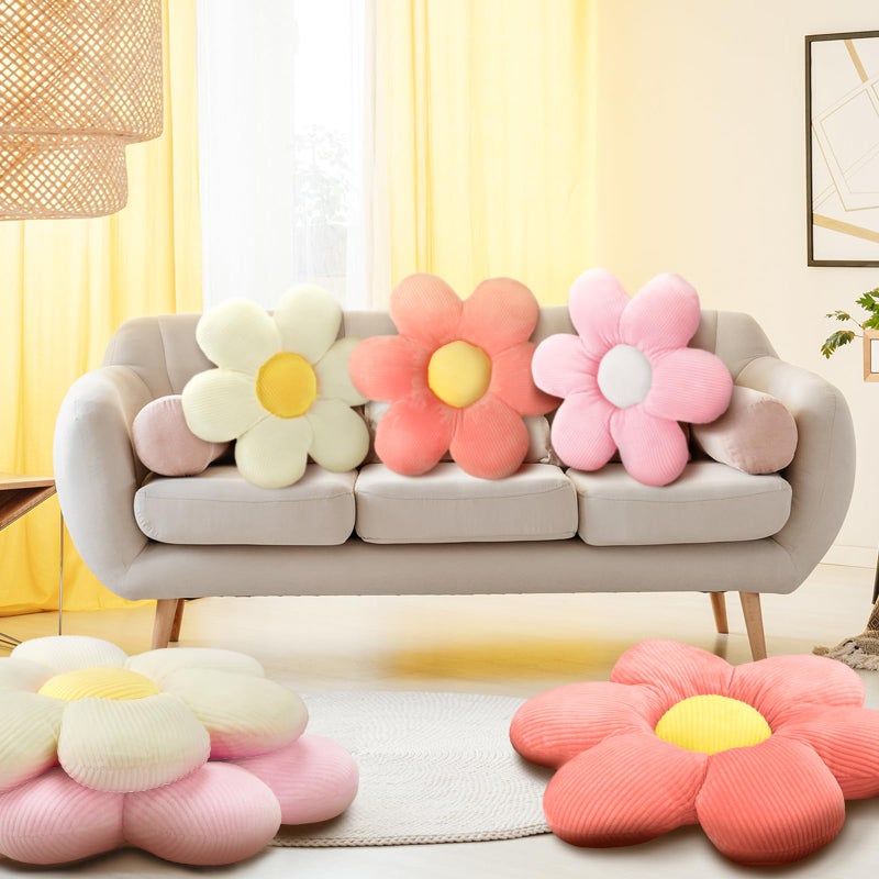 Sratte 3 Pcs Flower Pillows Flower Shaped Throw Pillows Cute Daisy Plush Pillow Decorative Floor Pillow Seat Cushion for Bedroom Home Sofa Chair Couch Decor(Vivid Colors,16") - Image 2