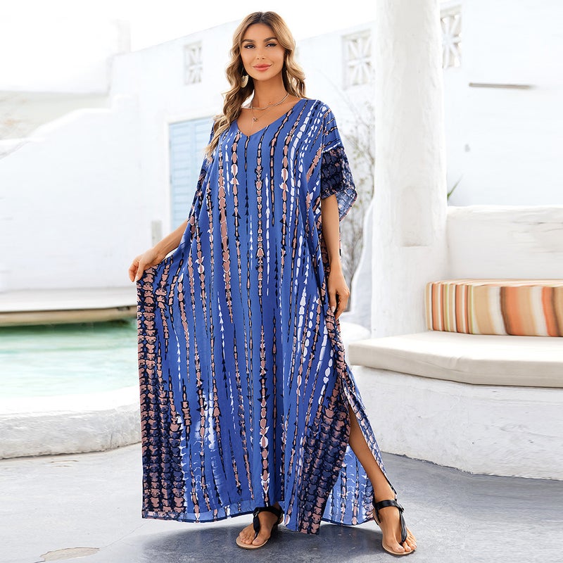 Generic 2024 European and American Beach Blouse Quick-drying Smudged Loose Large Size Vacation Robe Beach Skirt Bikini Sun Protection Shirt Lanqing 04 