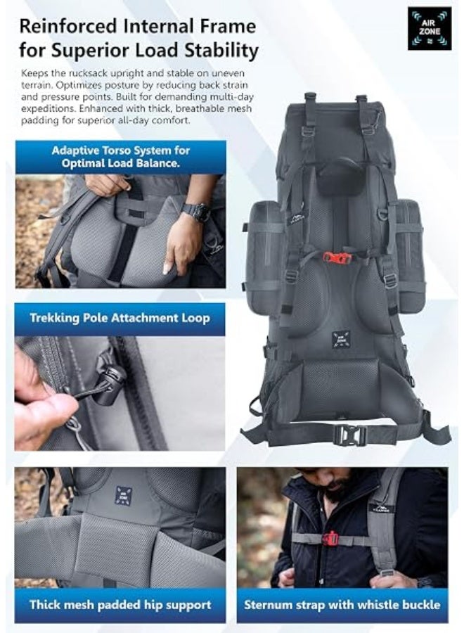 TRAWOC WILDWING 95L Internal Frame Travel Backpack with Detachable Daypack (80+15) / Camping Hiking Trekking Bag Large Rucksack for Men & Women BHK007 - Image 3