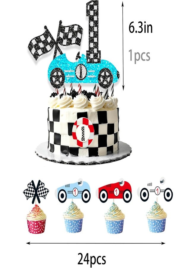 BEOXAGAR Fast One Cake Topper Fast One Cupcake Topper Racing 1st Birthday Cake Topper for Fast One Birthday Party Supplies Baby Shower Decor - Image 3