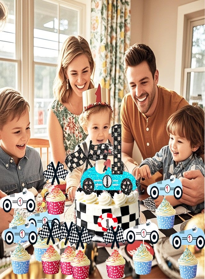 BEOXAGAR Fast One Cake Topper Fast One Cupcake Topper Racing 1st Birthday Cake Topper for Fast One Birthday Party Supplies Baby Shower Decor - Image 4