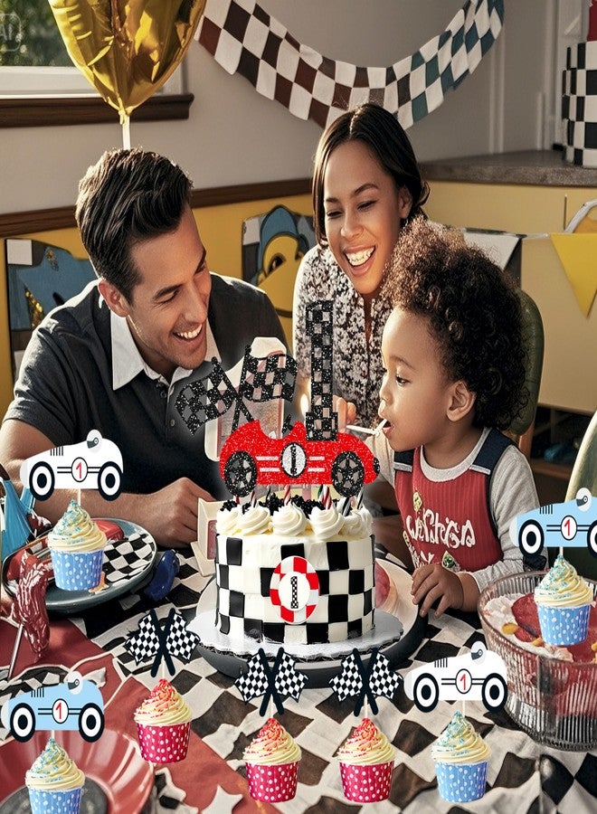 BEOXAGAR Fast One Cake Topper Fast One Cupcake Topper Racing 1st Birthday Cake Topper for Fast One Birthday Party Supplies Baby Shower Decor - Image 2
