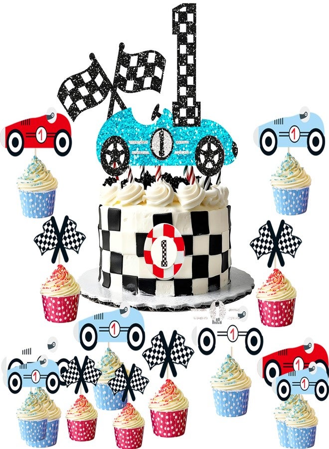 BEOXAGAR Fast One Cake Topper Fast One Cupcake Topper Racing 1st Birthday Cake Topper for Fast One Birthday Party Supplies Baby Shower Decor - Image 1