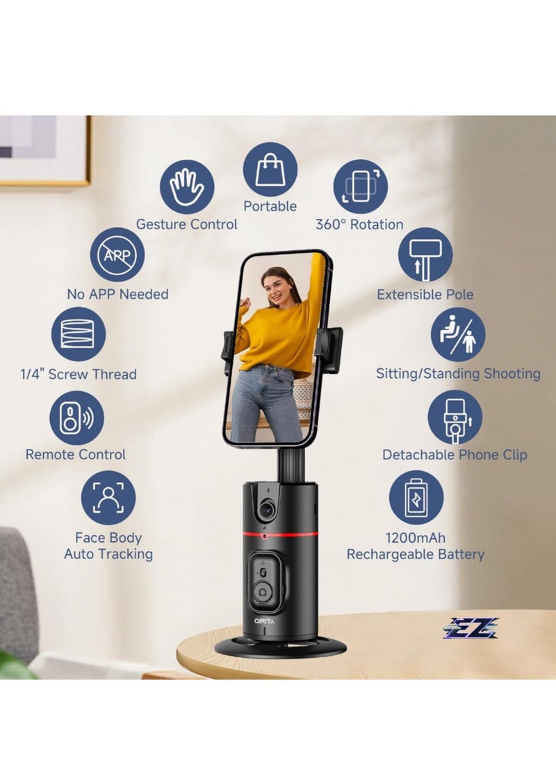 ELTRAZONE حامل ثلاثي القوائم بتتبع الوجه التلقائي - دوران ذكي 360° لجسم كاميرا الهاتف للمحتوى و تيك توك مع جهاز تحكم عن بعد، قابل للتمديد، قابل للشحن (أسود) - Image 2