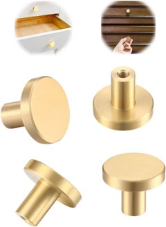 Y&D 4 Pcs Solid Brass Round Single Hole Small Handle, Cupboard Door Knob with Screws, Home Decorating for Wardrobe, Cabinet Doors, Gold (20mm x 25mm)  - Image 1