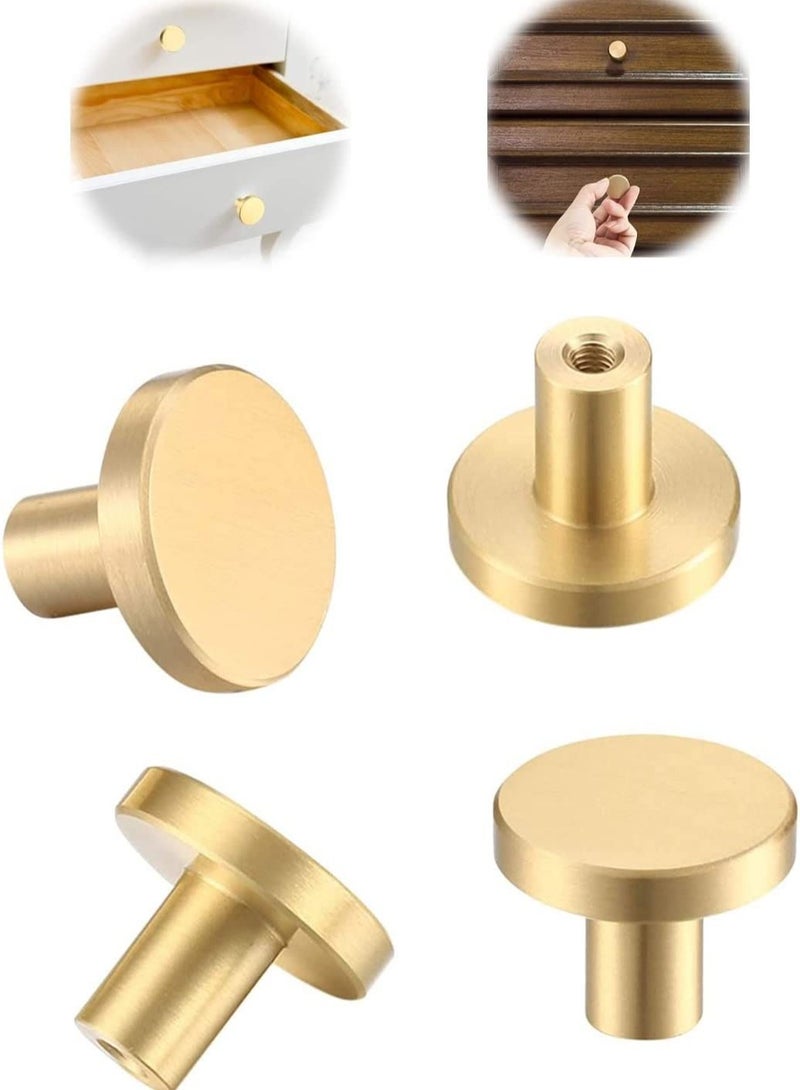 Y&D 4 Pcs Solid Brass Round Single Hole Small Handle, Cupboard Door Knob with Screws, Home Decorating for Wardrobe, Cabinet Doors, Gold (20mm x 25mm)  - Image 1