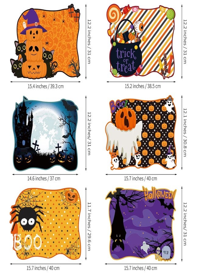 MCEAST 6 Pack Halloween Plastic Placemats Halloween Pumpkin Spider Ghost Waterproof Table Mats Assorted 6 Styles Halloween Party Table Decorations for Home Kitchen Dining, 16 x 12 Inches - Image 2