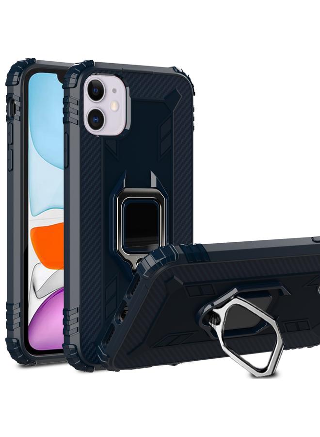 زبون جراب لهاتف iPhone 12 Pro Max مصنوع من ألياف الكربون مع حامل حلقي يدور 360 درجة - Image 1