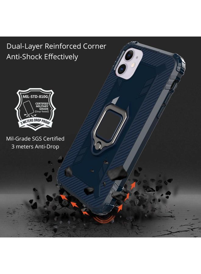 زبون جراب لهاتف iPhone 12 Pro Max مصنوع من ألياف الكربون مع حامل حلقي يدور 360 درجة - Image 3