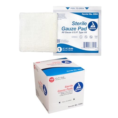 dukal Dynarex Sterile Gauze Pads - Absorbent Cotton Fabric With Folded Edges - Soft, Durable, Individually Wrapped Dressing - 4x4", 12-Ply - Box of 100 Pads - Image 1