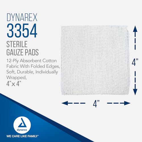 dukal Dynarex Sterile Gauze Pads - Absorbent Cotton Fabric With Folded Edges - Soft, Durable, Individually Wrapped Dressing - 4x4", 12-Ply - Box of 100 Pads - Image 2