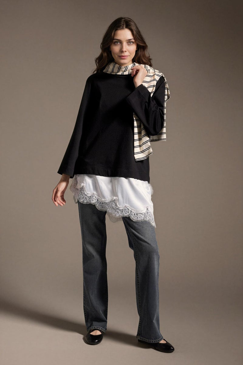 DeFacto Black Woman Regular Fit Crew Neck Short Sleeve Tunic Casual - Image 2