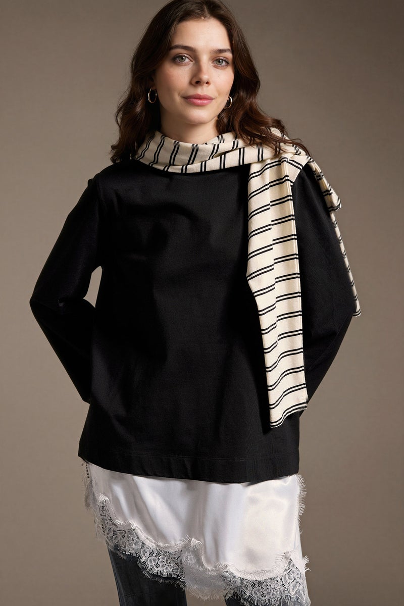 DeFacto Black Woman Regular Fit Crew Neck Short Sleeve Tunic Casual - Image 1