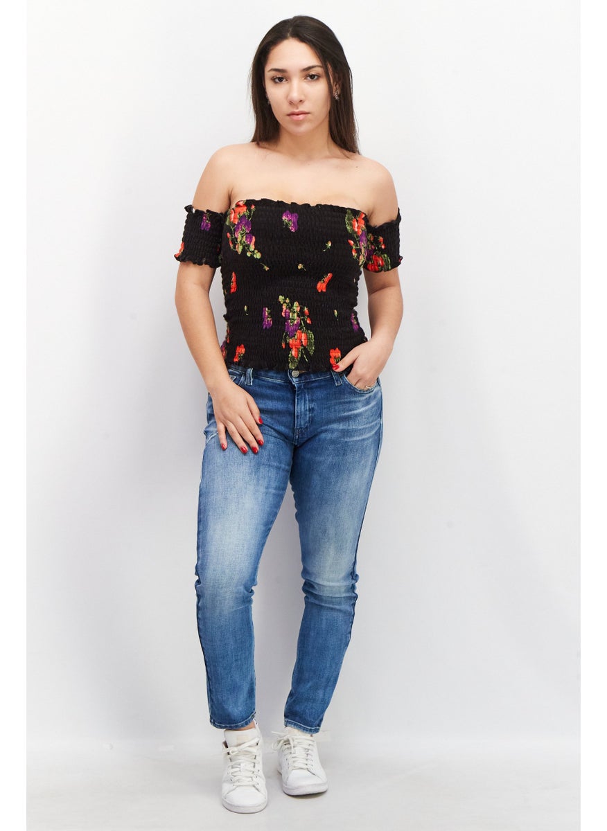 Juicy Couture Women Straight Across Short Sleeve Textured Top, Black Combo  - Image 4