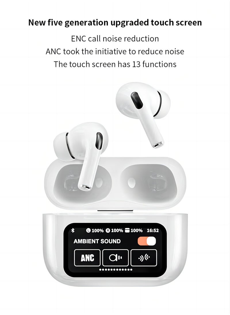 PRO - Smart touch control Bluetooth headset, wireless Bluetooth 5.4 headset touch control, with noise reduction, waterproof function, wireless Bluetooth sports headset (white) - Image 1