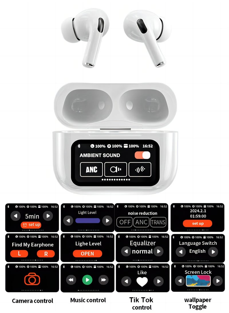 PRO - Smart touch control Bluetooth headset, wireless Bluetooth 5.4 headset touch control, with noise reduction, waterproof function, wireless Bluetooth sports headset (white) - Image 1