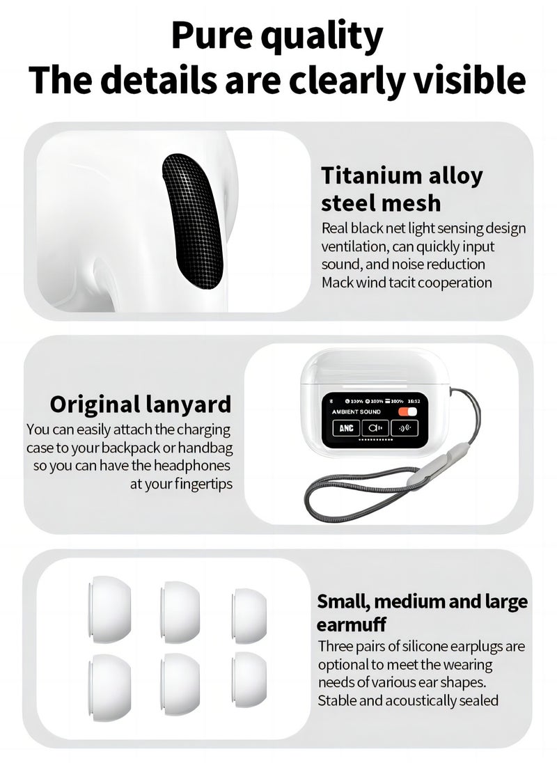 PRO - Smart touch control Bluetooth headset, wireless Bluetooth 5.4 headset touch control, with noise reduction, waterproof function, wireless Bluetooth sports headset (white) - Image 1