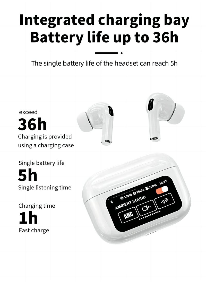 PRO - Smart touch control Bluetooth headset, wireless Bluetooth 5.4 headset touch control, with noise reduction, waterproof function, wireless Bluetooth sports headset (white) - Image 1