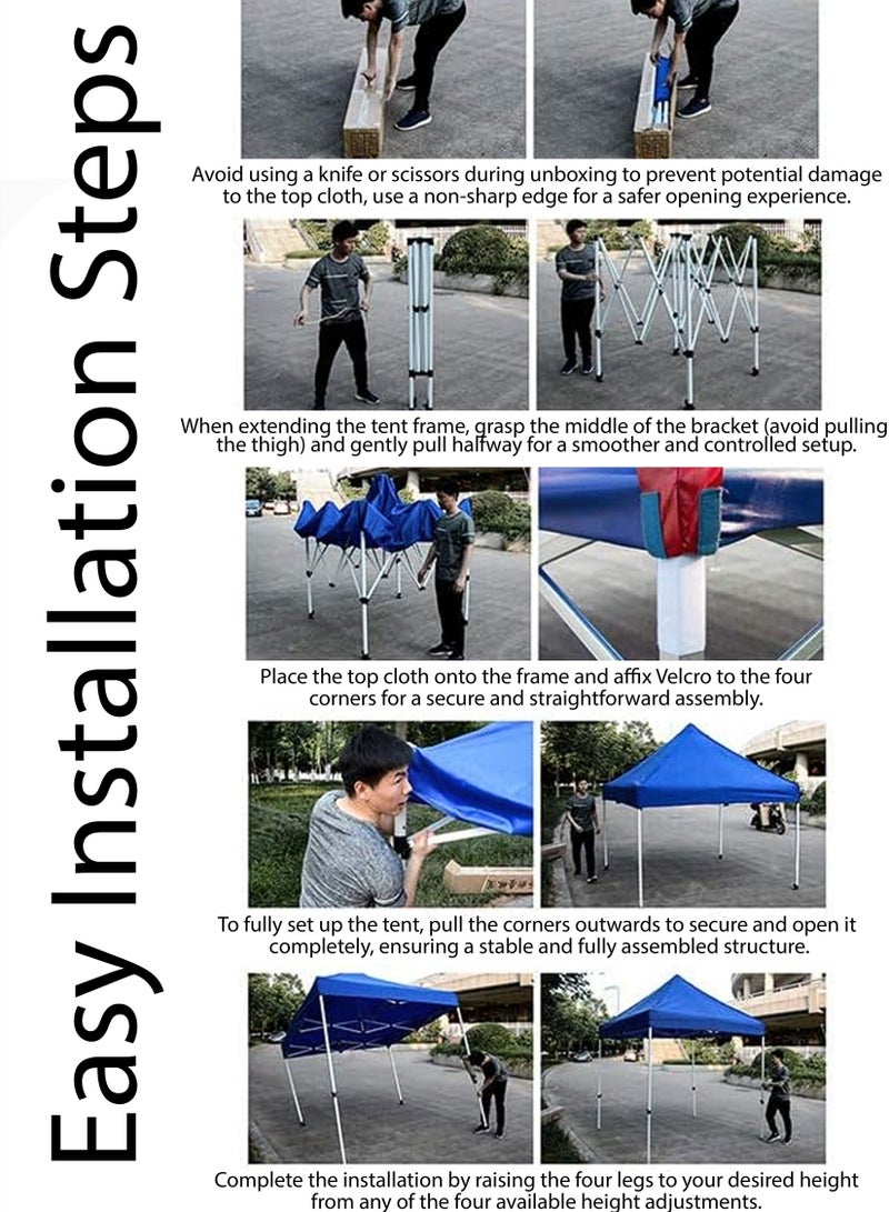 Toshionics خيمة خارجية بإطار فولاذي ممتاز 3x3م - إعداد سريع، مظلة مقاومة للماء للفعاليات، الحفلات، التخييم، حماية من الأشعة فوق البنفسجية، ملجأ محمول - Image 5