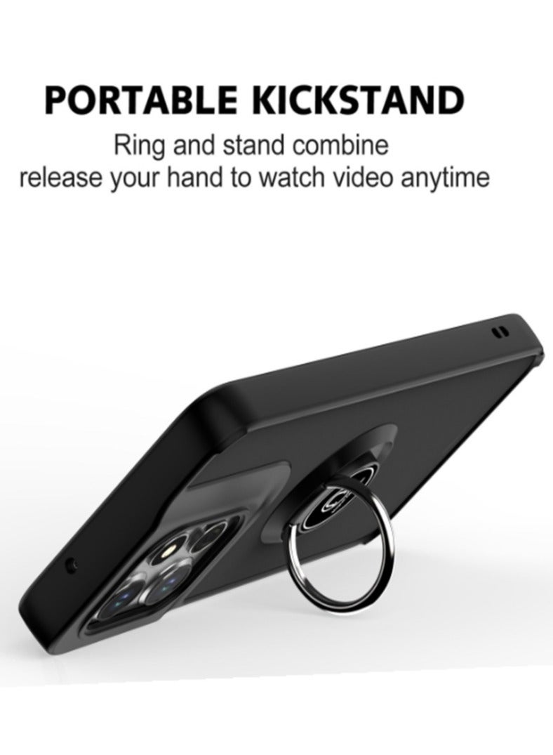 لـ Redmi Note 14 4G Case ، TPU + Hard PC Magnetic Ring Car Mount Stand Bumper Cover Full Portection حالة هاتف مقاومة للصدمات لـ Redmi Note 14 4G ، أسود - Image 2